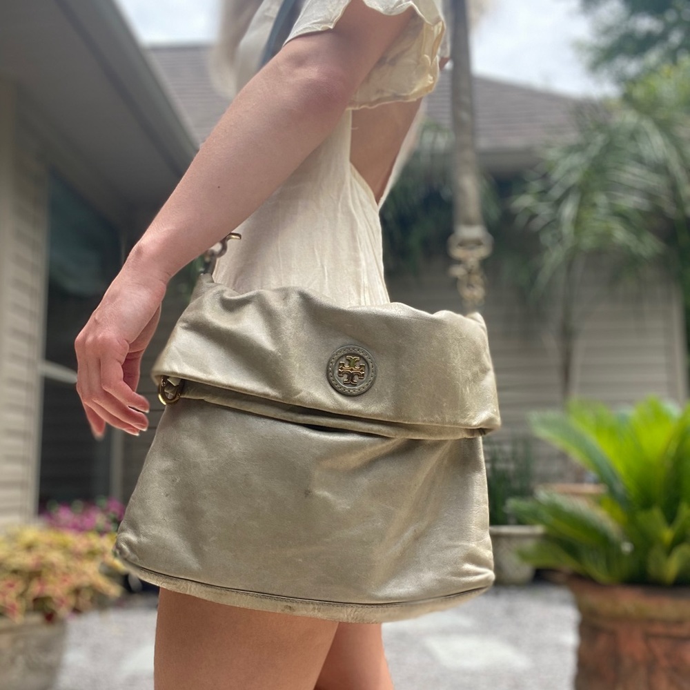 Tory Burch Fold Over Crossbody - Grey